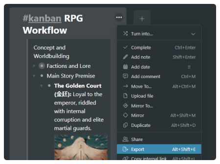 Screenshot of exporting an image on Workflowy.