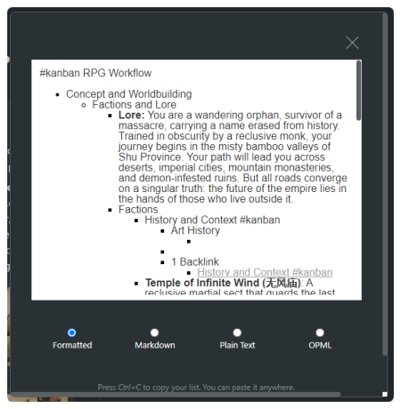 Screenshot of Workflowy Formatted typefont.