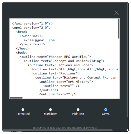 Screenshot of Workflowy OPML typeface. 