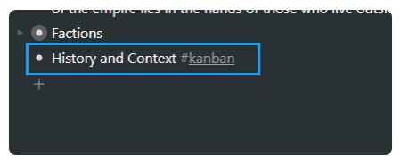 Screenshot of adding a kanban bullet on Workflowy